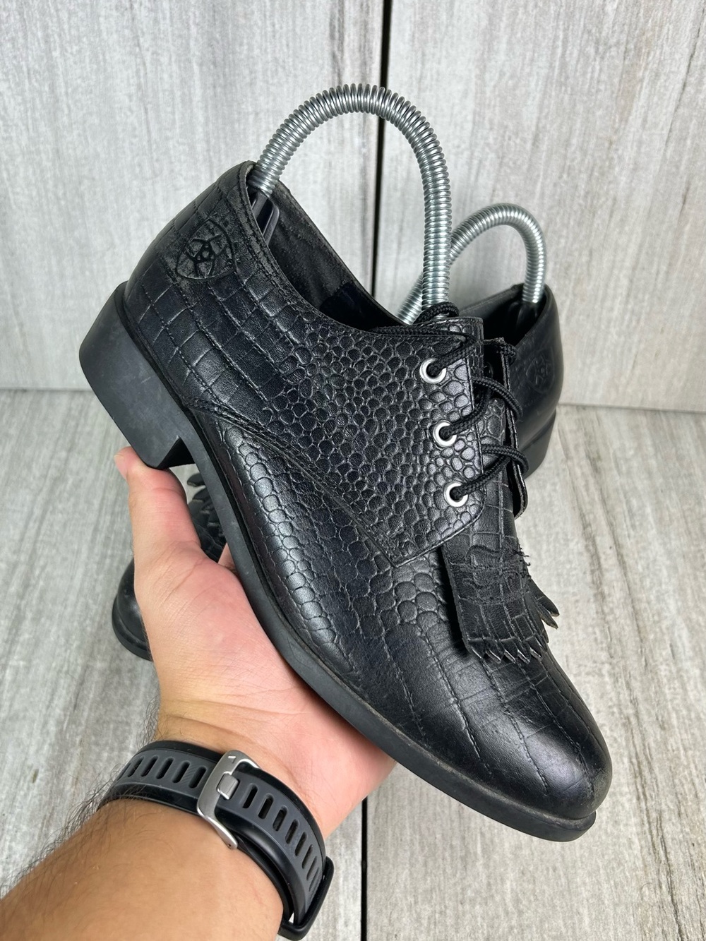 Ariat Jamie Kiltie Black Leather Croc Embossed Lace Up Boot Shoe Women’s Size 6